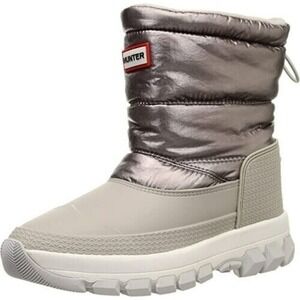 New HUNTER Insulated Metallic Short Snow Boots Winter Boot Silver Grey Size 5